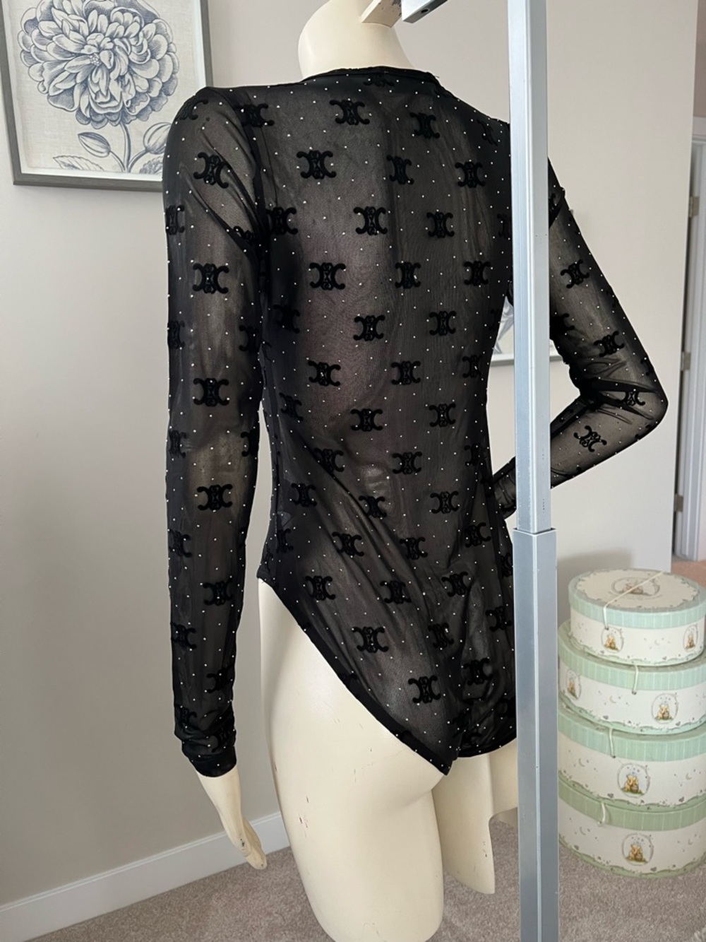 NWT Sheer Black Long-Sleeve Mesh Bodysuit - Picture 9 of 12